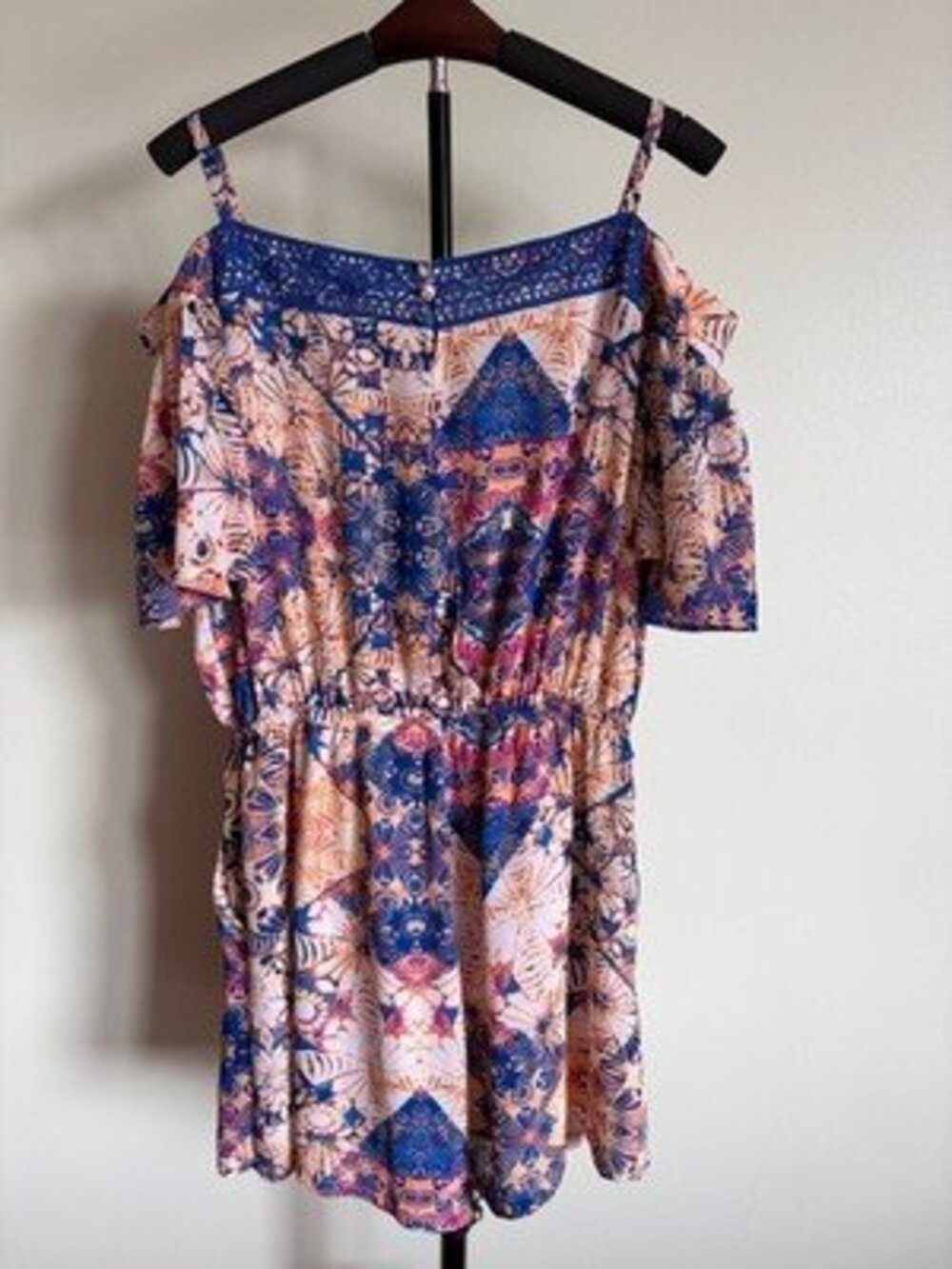 NIKIBIKI Romper Womens Geometric Cold Shoulder Crochet Lace Boho Size L